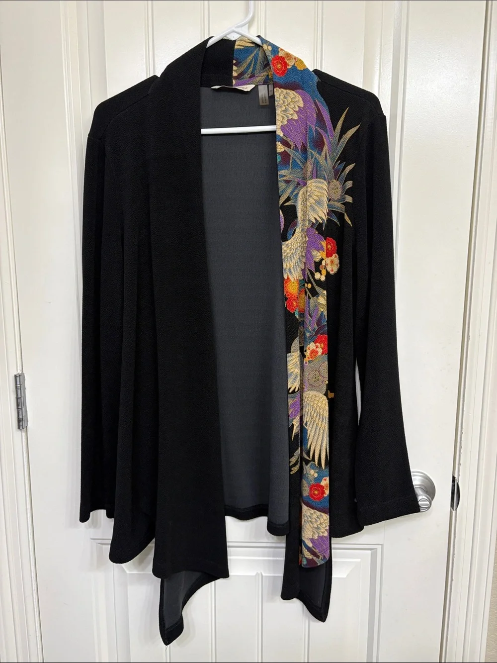 Soft‎ Surroundings Printed Open Black Knit Stretch Cardigan Size XL Extra Large